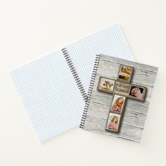 Rustikales Holz-Kreuz Erstes heiliges Kommunion-Fo Notizblock (Innenseite)