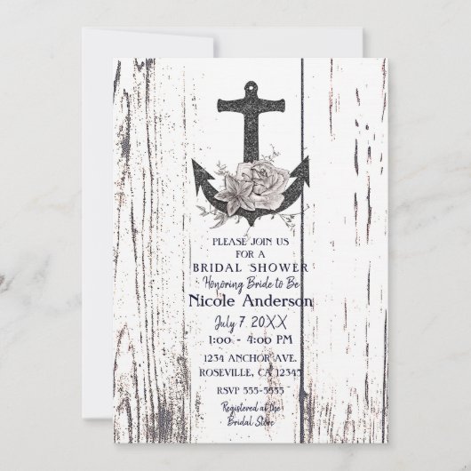 Rustikales Holz Küstenstrand Anchor Brautparty Einladung (Vorderseite)