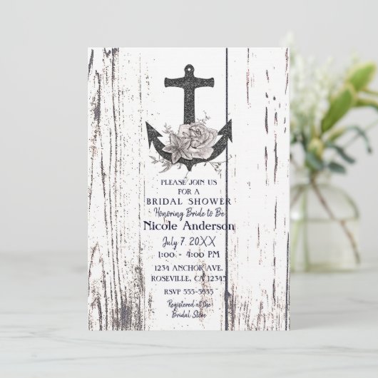 Rustikales Holz Küstenstrand Anchor Brautparty Einladung (Stehend Vorderseite)