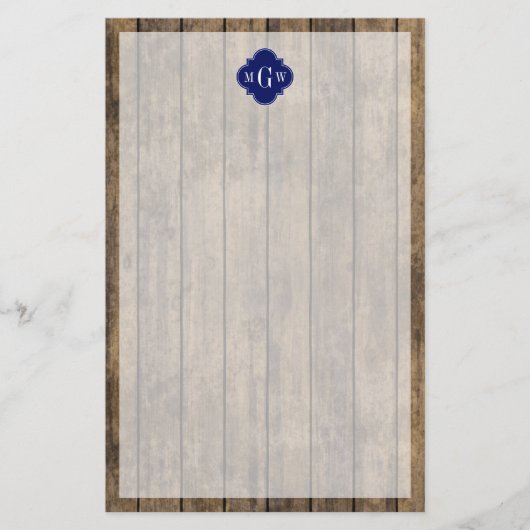Rustikales Holz L Planks #1 Navy Quatrefolie 3 m'g Briefpapier (Vorderseite)