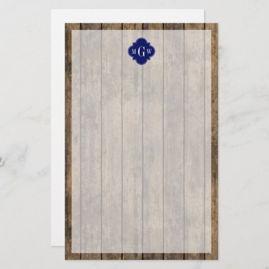 Rustikales Holz L Planks #1 Navy Quatrefolie 3 m'g Briefpapier (Vorne/Hinten)