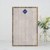 Rustikales Holz L Planks #1 Navy Quatrefolie 3 m'g Briefpapier (Stehend Vorderseite)