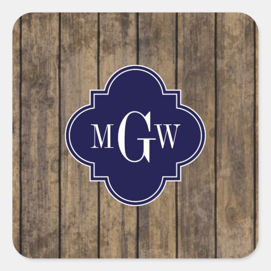 Rustikales Holz L Planks #1 Navy Quatrefolie 3 m'g Quadratischer Aufkleber (Vorderseite)