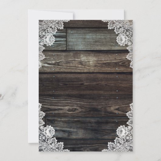 Rustikales Holz Lace Burlap Herz Hochzeitseinladun Einladung (Rückseite)