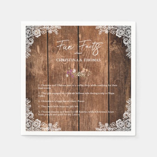 Rustikales Holz Lace Fun Fakten Barn Wedding Serviette (Vorderseite)