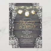 Rustikales Holz Lace Mason Jar Lights Probe Dinner Einladung (Vorne/Hinten)