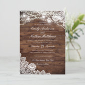 Rustikales Holz Lace Mason Jar String Lights Hochz Einladung (Stehend Vorderseite)