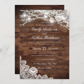 Rustikales Holz Lace Mason Jar String Lights Hochz Einladung (Vorne/Hinten)