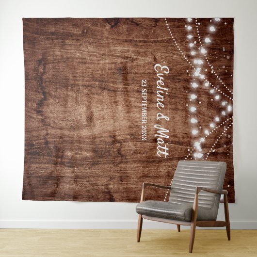 Rustikales Holz Land Boho Lichter Hochzeit Wandteppich (Beispiel (Horizontal))