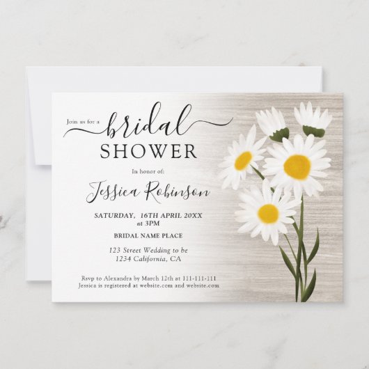Rustikales Holz Land daisy Blume Brautparty Einladung (Vorderseite)