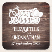 Rustikales Holz Land Hochzeit weiß nur verheiratet Rechteckiger Pappuntersetzer (Vorderseite)