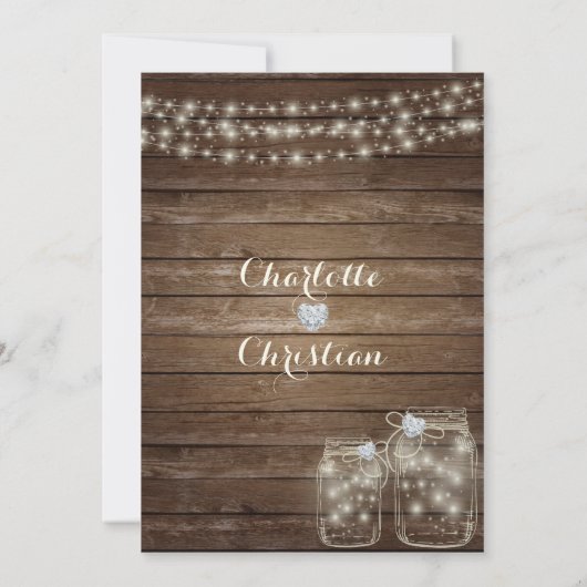 Rustikales Holz Land Mason Jar Lights Hochzeit Einladung (Rückseite)