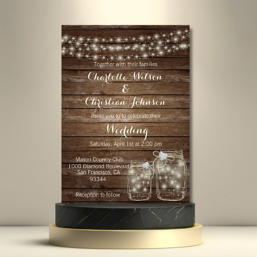 Rustikales Holz Land Mason Jar Lights Hochzeit Einladung
