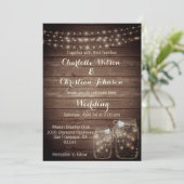 Rustikales Holz Land Mason Jar Lights Hochzeitssem Einladung (Stehend Vorderseite)