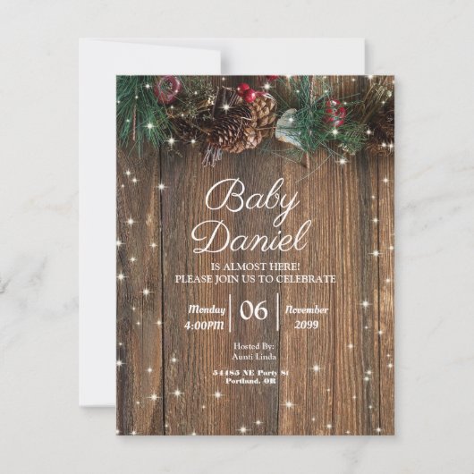 Rustikales Holz Land Weihnachten Pinakothek Züst Einladung (Vorderseite)