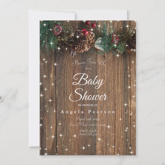 Rustikales Holz Land Weihnachten Pinakothek Züst Einladung (Vorderseite)