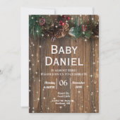 Rustikales Holz Land Weihnachten Pinecone Äpfel Einladung (Vorderseite)