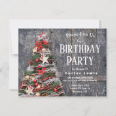 Rustikales Holz Land Weihnachtsbaum Sterne Geburts Einladung (Vorderseite)