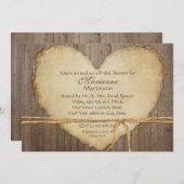 Rustikales Holz Landgut Herz Brautparty Einladung (Vorne/Hinten)