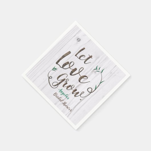 Rustikales Holz Lassend Liebe Brautparty wachsen Serviette (Ecke)