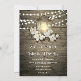 Rustikales Holz Laternenleuchten Magnolia Hochzeit Einladung