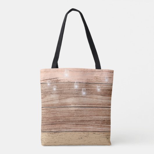 Rustikales Holz Laternenrosa Hochzeitstil Tasche (Rückseite)