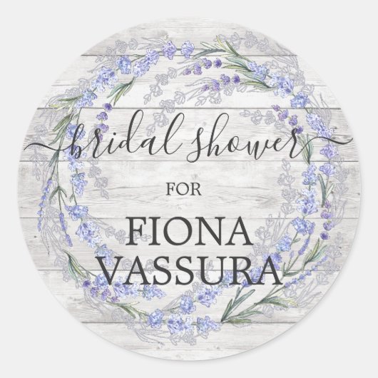 Rustikales Holz Lavendel Brautparty Runder Aufkleber (Vorderseite)