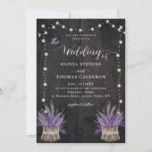 Rustikales Holz Lavendel Weizen String Lights Hoch Einladung (Vorderseite)