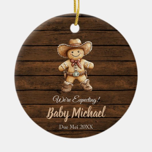 Rustikales Holz Lebkuchen Wir erwarten Geschenk Keramik Ornament (Vorne)