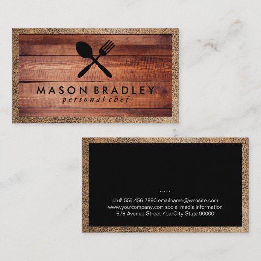 Rustikales Holz | Ledergrenze Visitenkarte (Vorne/Hinten)