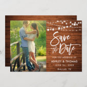 Rustikales Holz-Leuchten Pinsel-Skript-Foto Save The Date (Vorne/Hinten)