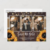 Rustikales Holz Leuchten Sonnenblumen 3 Foto Save Ankündigungspostkarte (Vorne/Hinten)