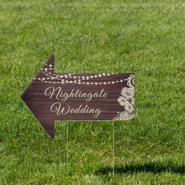 Rustikales Holz leuchtet Elfenbeinspitze Hochzeit  Gartenschild (Insitu)