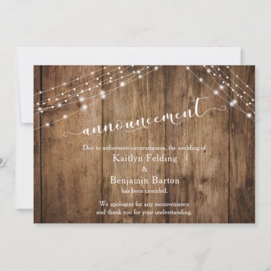 Rustikales Holz & Licht - Ankündigung von Hochzeit (Vorderseite)