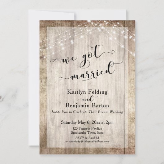 Rustikales Holz & Licht, Wir Got Verheiratet, Empf Einladung (Vorderseite)