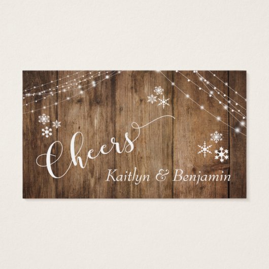 Rustikales Holz, Lichter & Schneeflocken Trinkkart (Rückseite)