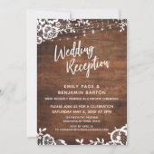 Rustikales Holz, Lichter & Spitzen Hochzeitsempfan Einladung (Vorderseite)