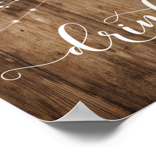 Rustikales Holz & Lights Drinks Empfang Zeichen Poster (Ecke)