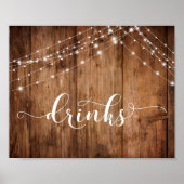 Rustikales Holz & Lights Drinks Empfang Zeichen Poster (Vorne)