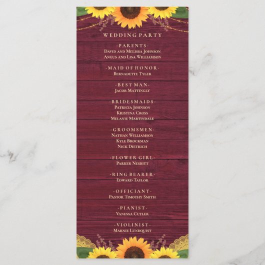 Rustikales Holz Lights Lace Burgundy Sonnenblumenh Programm (Rückseite)