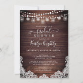 Rustikales Holz Lights Mason Jars Lace Brautparty  Einladung (Vorderseite)