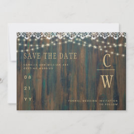 Rustikales Holz Lights Wedding Save The Date