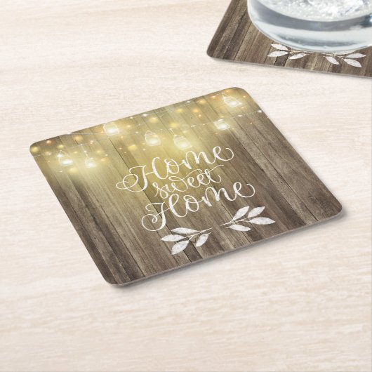 Rustikales Holz & Lights Zuhause Sweet Zuhause Typ Rechteckiger Pappuntersetzer (angewinkelt)