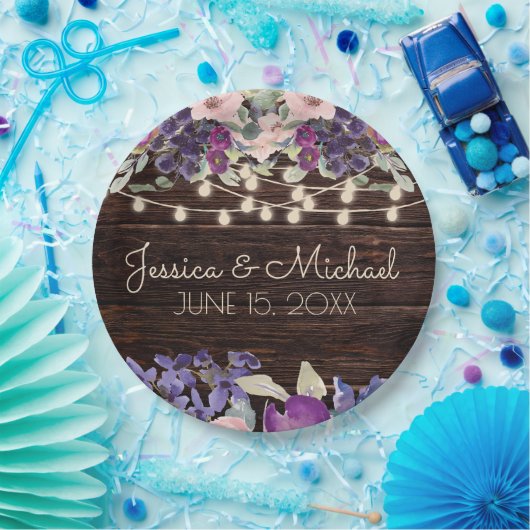 Rustikales Holz Lila Blumenzwiebellichter Hochzeit Pappteller (Party)