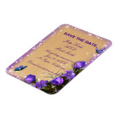 Rustikales Holz Lila Blütenhochzeit rettet das Dat Magnet (Linke Seite)