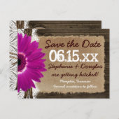 Rustikales Holz Lila Daisy Save the Date Postkarte (Vorne/Hinten)