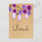 Rustikales Holz Lila florale Mason Jars Details Begleitkarte (Vorderseite)
