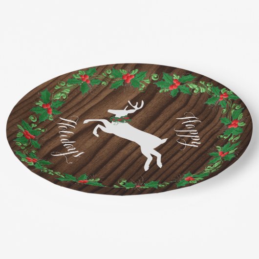 Rustikales Holz-Look Holiday Paper Plate Pappteller (Schrägansicht)
