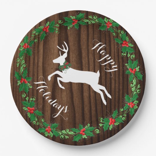Rustikales Holz-Look Holiday Paper Plate Pappteller (Vorderseite)