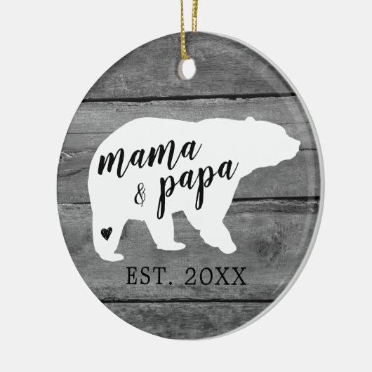Rustikales Holz Mama Papa Bären Herzensanfang Keramik Ornament (Links)